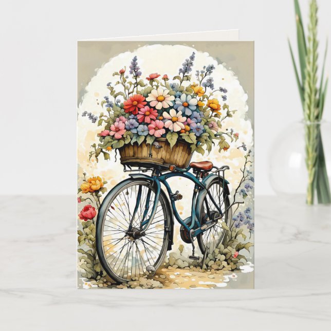 TARJETA DE TODA OCASIÓN EN BICICLETA FLORAL (Anverso)