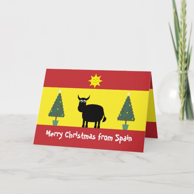 Tarjeta de Toro, Bandera y Árboles de Navidad (Anverso)