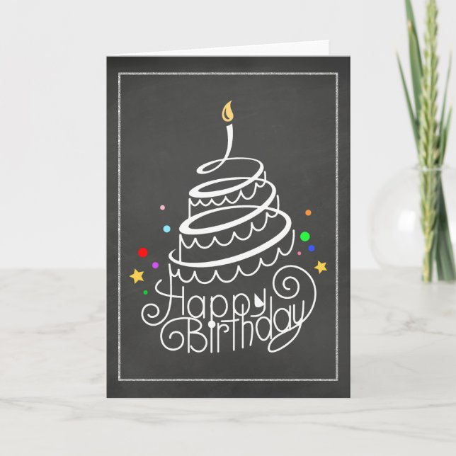 Tarjeta de torta de cumpleaños Chalkboard (Anverso)