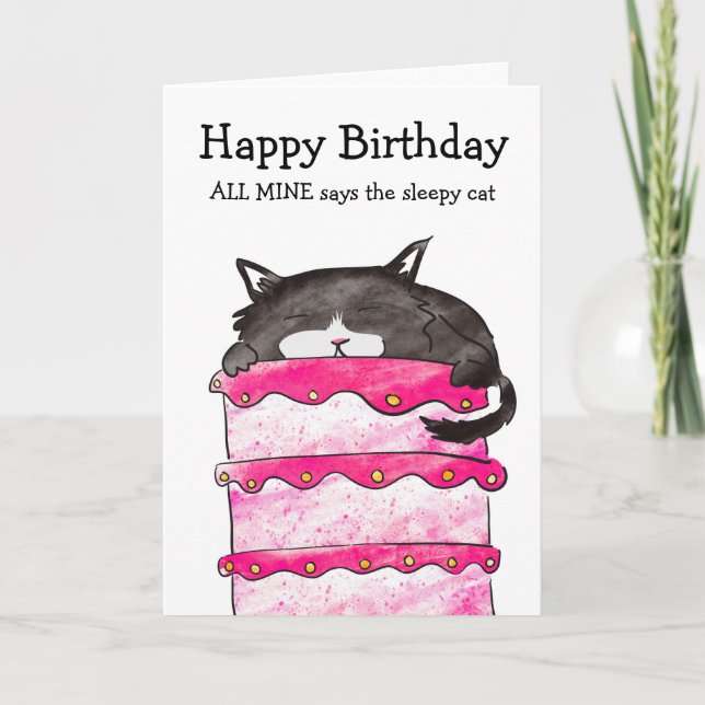 Tarjeta de torta de cumpleaños Sleepy cat (Anverso)