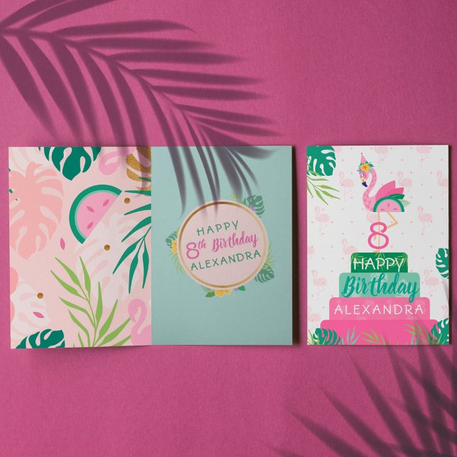 Tarjeta de torta de cumpleaños tropical Flamingo & (Subido por el creador)