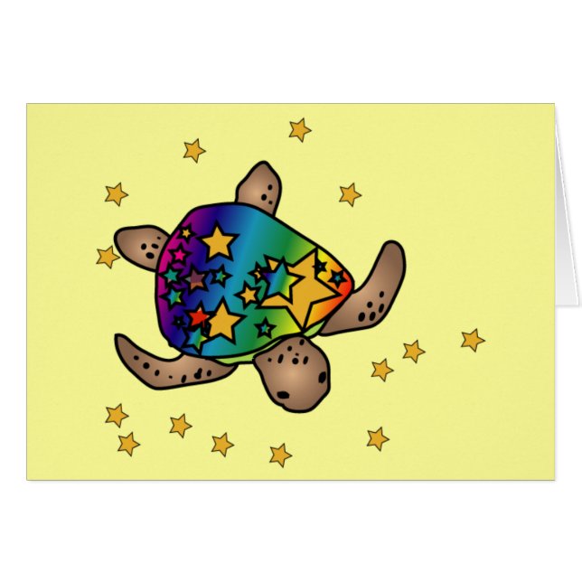 Tarjeta de tortuga arcoiris estrellada (Anverso (Horizontal))