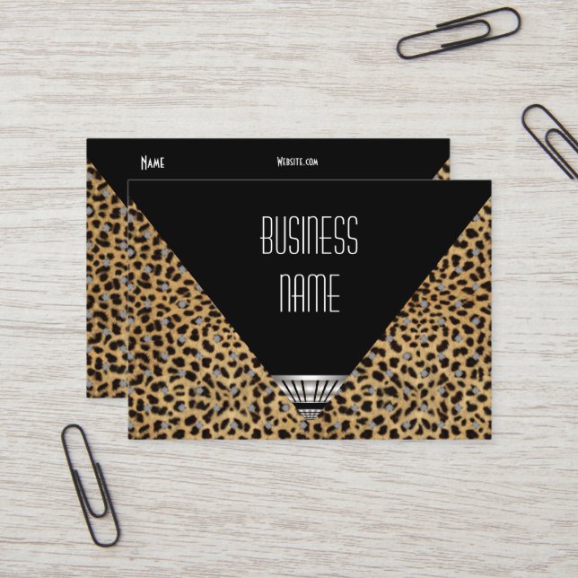 Tarjeta de trabajo Art Deco Black Leopard Skin (Anverso/Reverso In Situ)