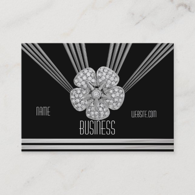 Tarjeta de trabajo Art Deco Black Stripe Diamond J (Anverso)