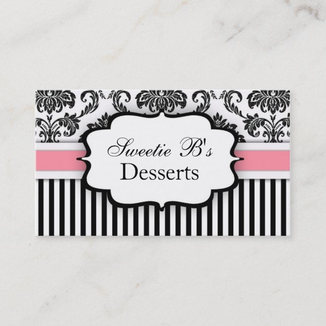 Tarjeta de trabajo Damask en blanco y negro con ro (Anverso)