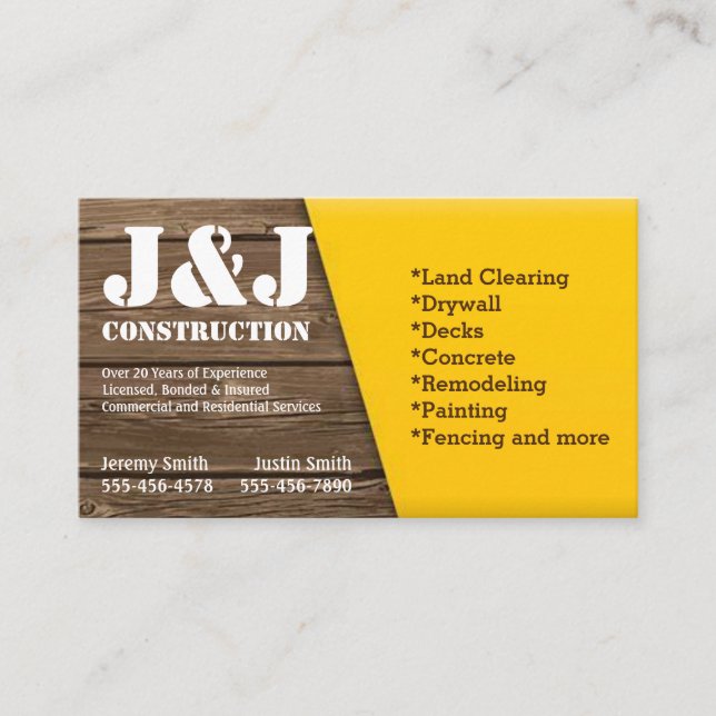 Tarjeta de trabajo de construcción de madera y ama (Anverso)
