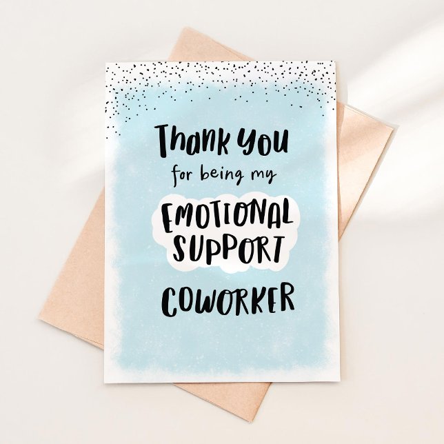 Tarjeta de trabajo de soporte emocional, Funny de  (Thank you Coworker folded greeting card shown flatlay with craft envelop and light shadows  )