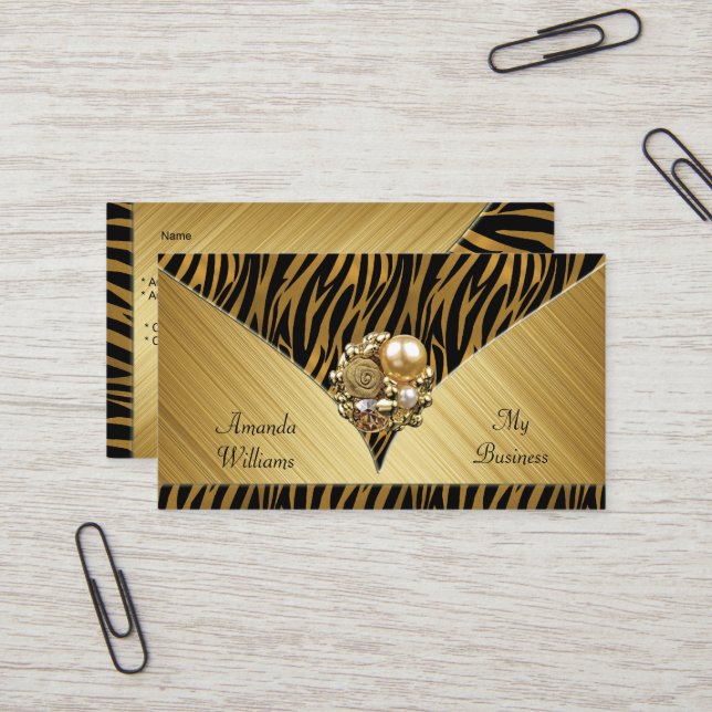Tarjeta de trabajo Elegant Gold Jewel Black Animal (Anverso/Reverso In Situ)