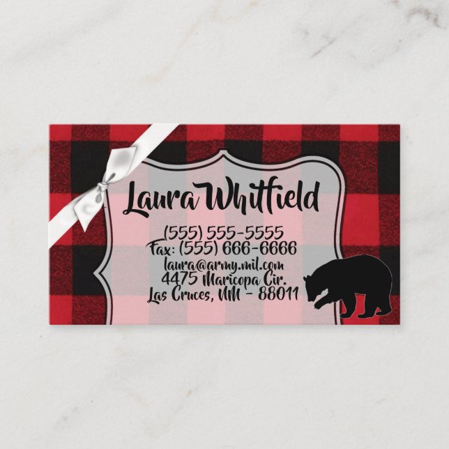 Tarjeta de trabajo Red Buffalo Plaid Bear Black (Anverso)