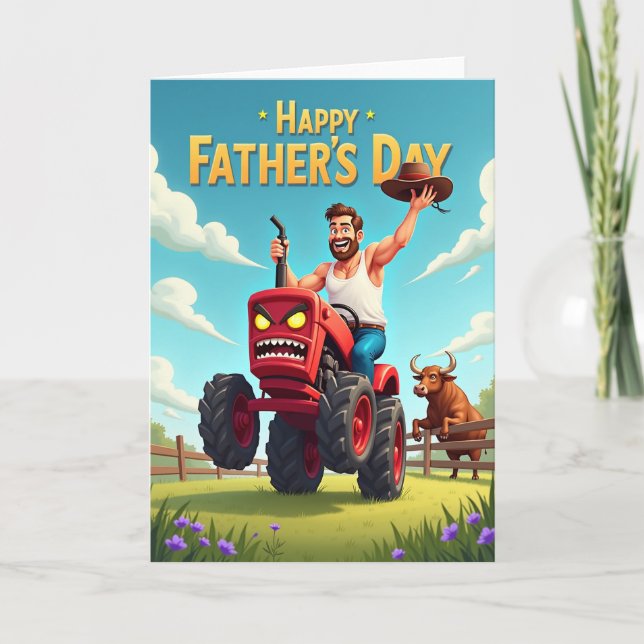 Tarjeta de Tractor del Día del Padre Alegre (Anverso)
