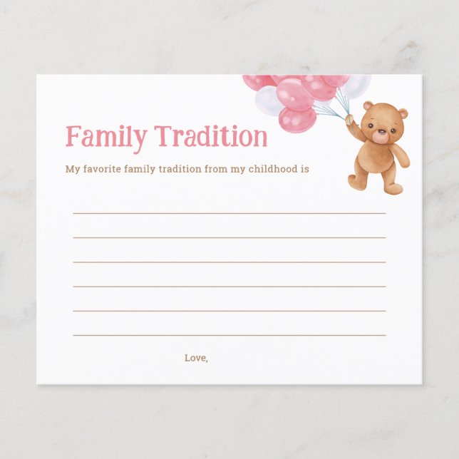 Tarjeta de Tradición de Familia Baby Shower de Oso (Anverso)