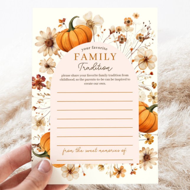 Tarjeta de tradiciones de la familia Baby Shower d (Fall Pumpkin Baby Shower Family Traditions Card)