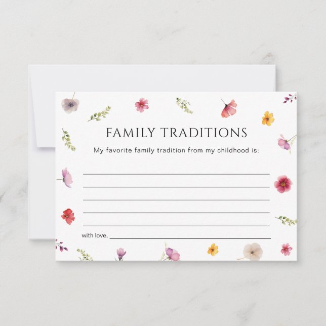 Tarjeta de tradiciones familiares de flores silves (Anverso)