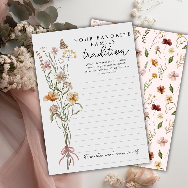 Tarjeta de tradiciones familiares de flores silves (Wildflower Family Tradition Baby Shower Keepsake)