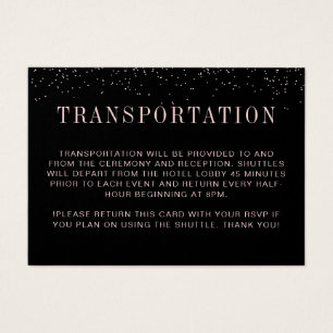 Tarjeta de transporte moderna de Boda rosa negro
