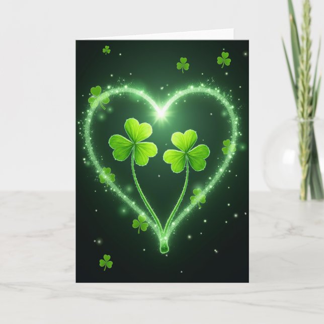 Tarjeta de trébol con corazón de estrella esmerald (Anverso)