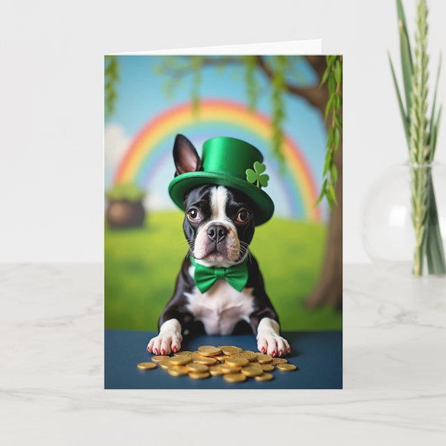 Tarjeta de trébol de cachorro afortunado (Anverso)