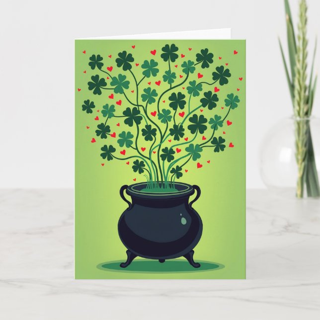 Tarjeta de trébol de corazones afortunados (Anverso)