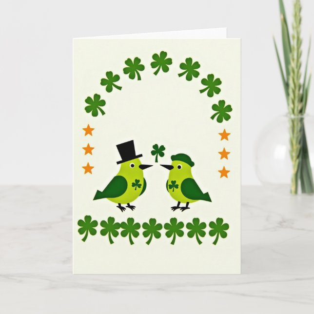 Tarjeta de trébol de pájaros afortunados (Anverso)