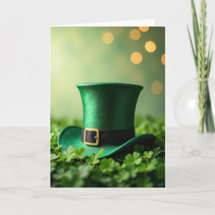 Tarjeta de Trébol de Sombrero Verde Afortunado