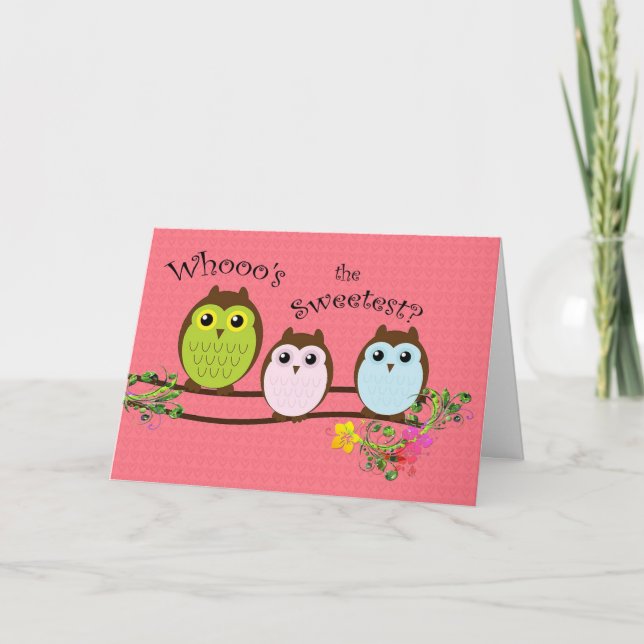 Tarjeta de tres búhos de San Valentín (Anverso)