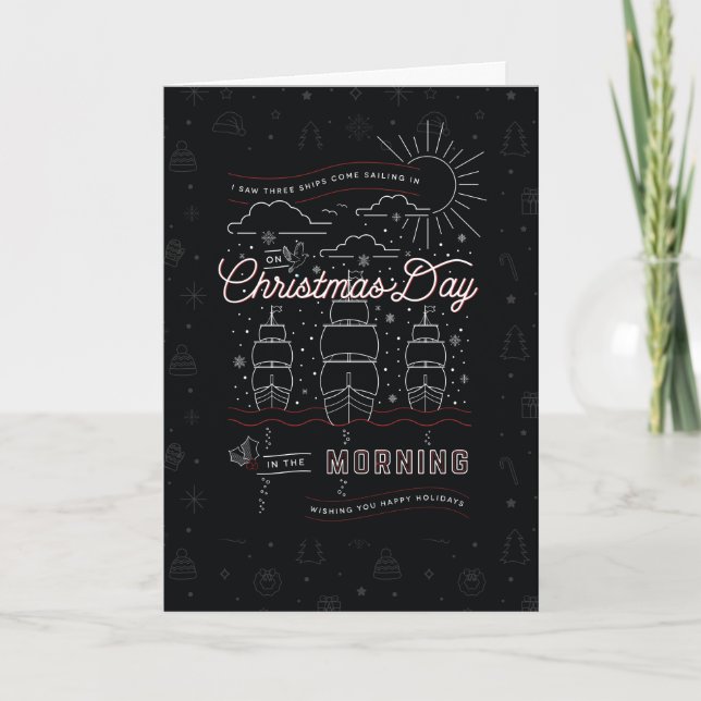Tarjeta de TRES BUQUES / Navidades plegados (Anverso)
