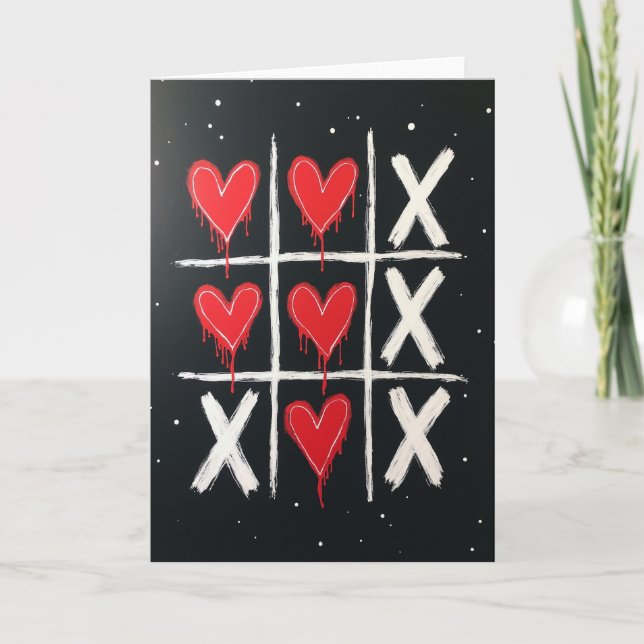 Tarjeta de Tres en Raya de Corazones Simples (Anverso)