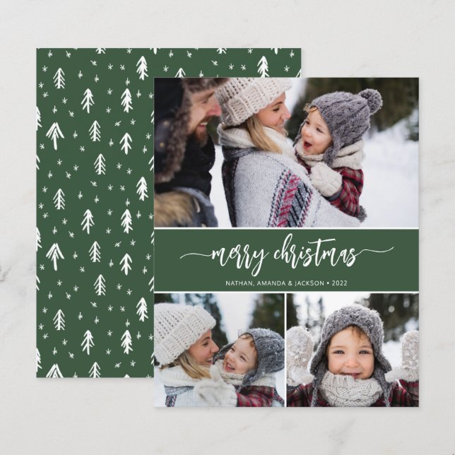 Tarjeta de tres fotos de Budget Merry Christmas Mo (Anverso / Reverso)