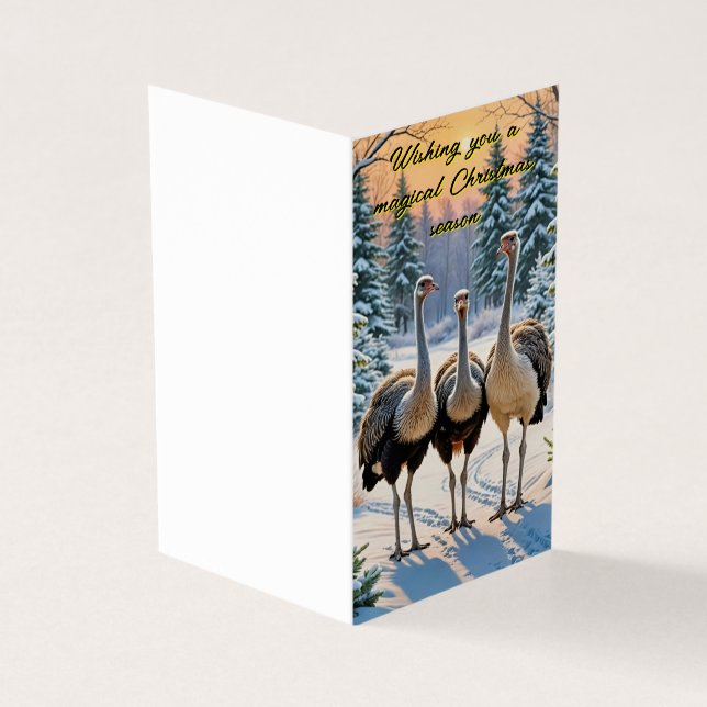 Tarjeta de tres Navidades de avestruces amigables (Exterior)