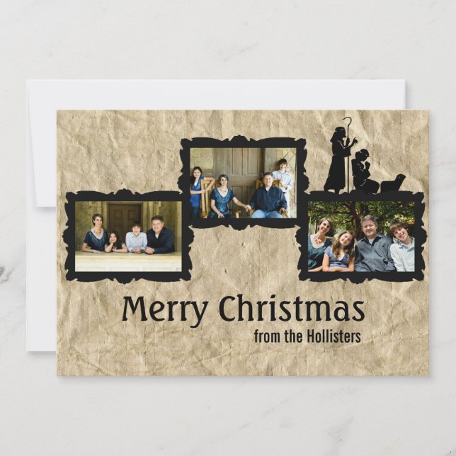 Tarjeta de tres Navidades de Natividad Rústica fot (Anverso)