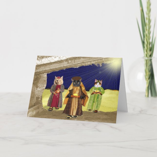 tarjeta de tres navidades gatos (Anverso)