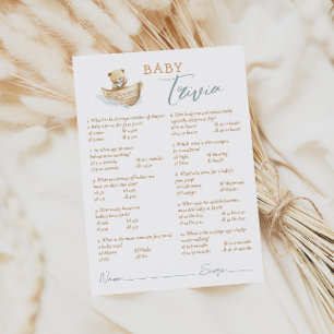 Tarjeta de trivia para baby shower del pequeño oso