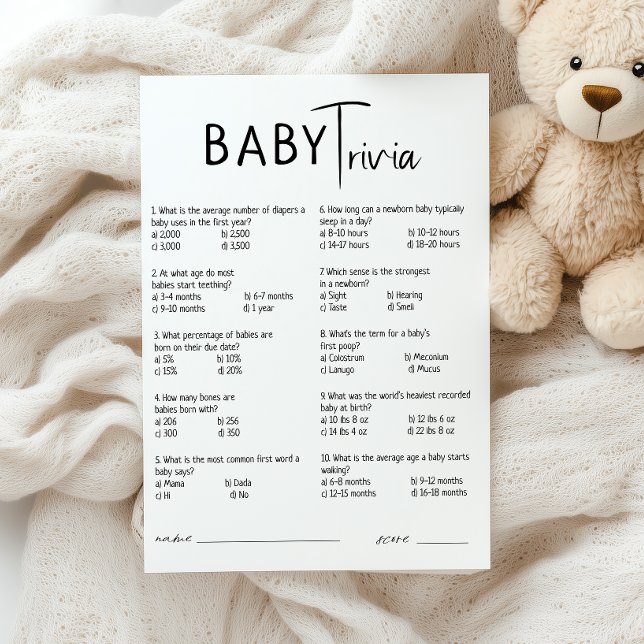 Tarjeta de trivialidad Baby Shower neutra simple y (Subido por el creador)