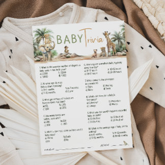 Tarjeta de trivialidad de Baby Shower para animale