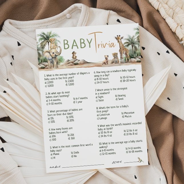 Tarjeta de trivialidad de Baby Shower para animale (Subido por el creador)