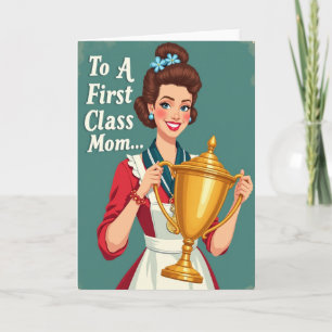 Tarjeta de Trofeo de Mamá con Fondo Verde Azul