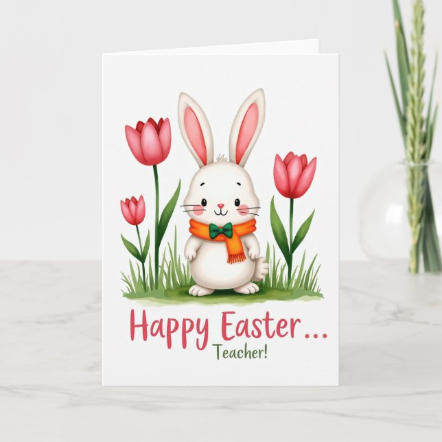 Tarjeta de Tulipán Conejo Primavera (Anverso)