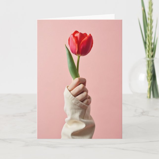 Tarjeta de Tulipán Rojo Pensando en Ti (Anverso)