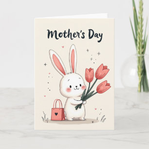 Tarjeta de Tulipanes Conejo Sonrojado