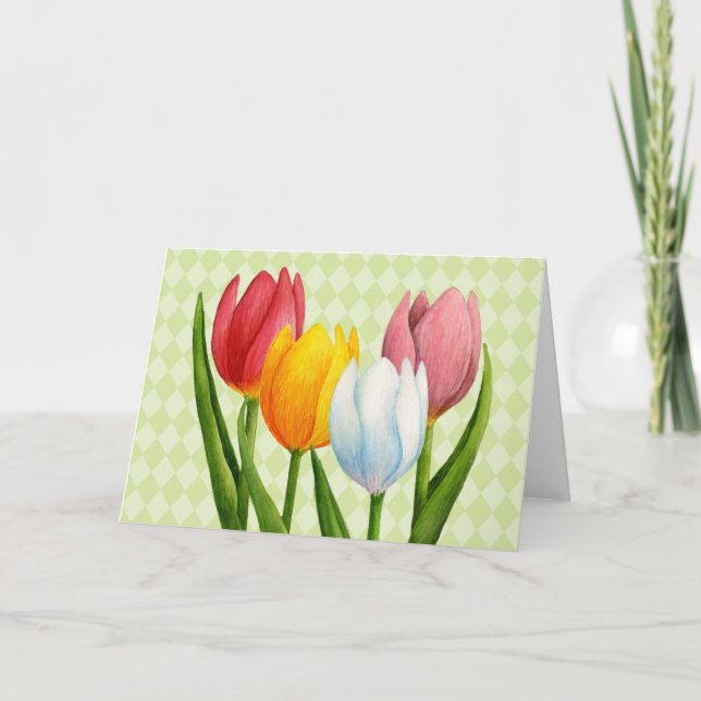 Tarjeta de tulipanes de primavera (Anverso)