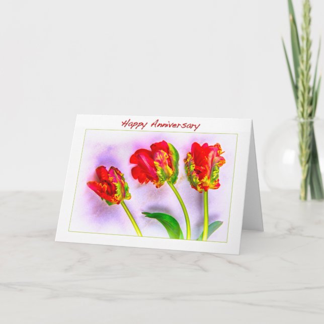 Tarjeta de tulipanes francesa de aniversario feliz (Anverso)