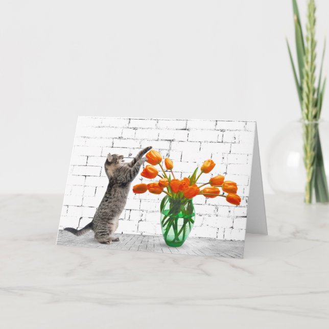 Tarjeta de tulipanes para gato con Naranja (Anverso)