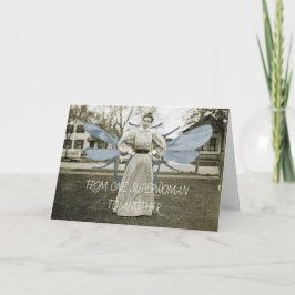 TARJETA DE UNA SUPERMUJER A OTRA MUJER VOLADORA DE 1890