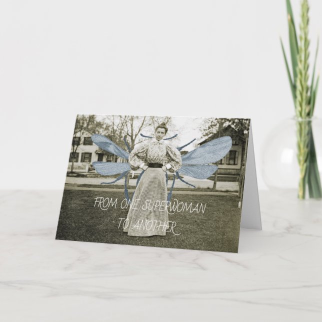 TARJETA DE UNA SUPERMUJER A OTRA MUJER VOLADORA DE 1890 (Anverso)