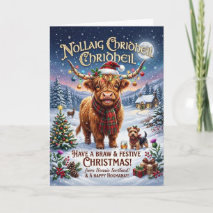 Tarjeta de una vaca Highland Braw Nollaig Chridhei