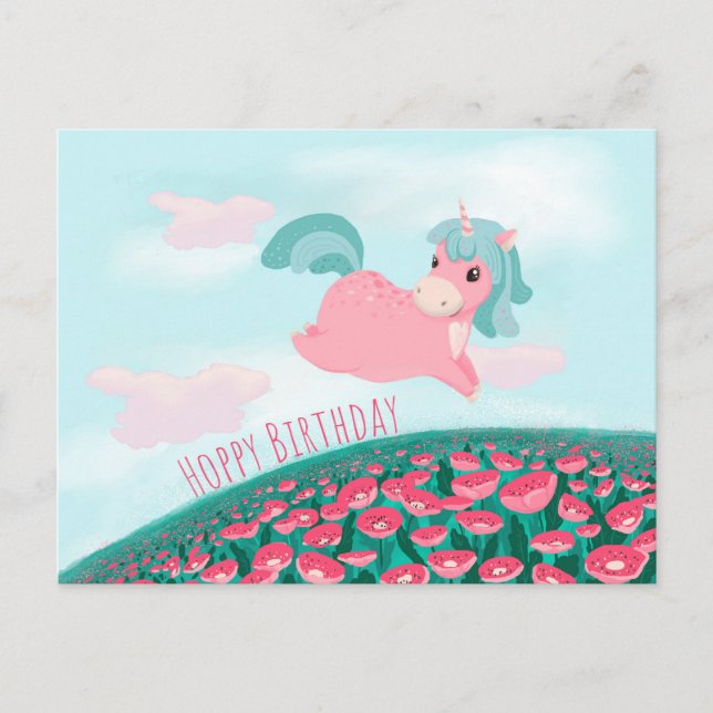 Tarjeta de Unicornio de Dibujos Animados Adorable  (Anverso)