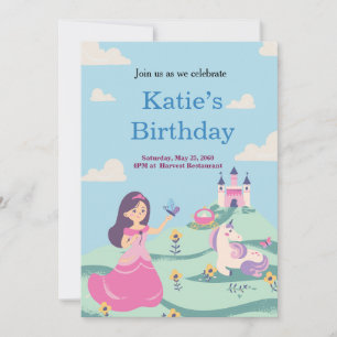 Tarjeta de Unicornio y Niña Hermosa