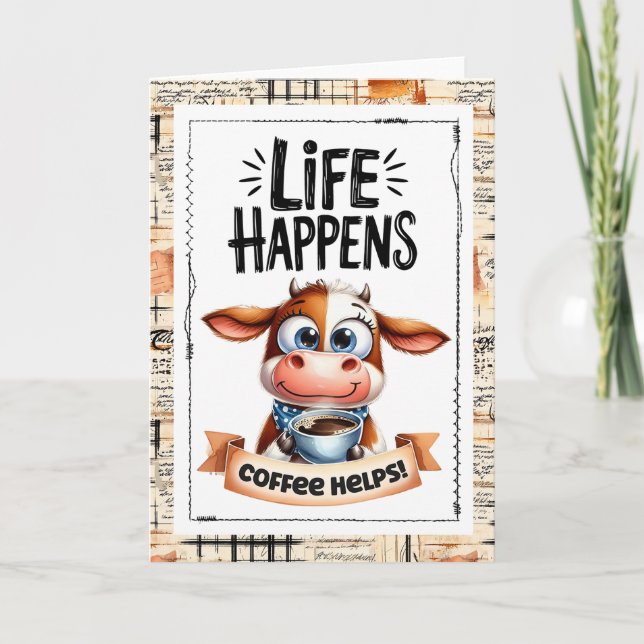 Tarjeta de Vaca Adorable La Vida Sucede El Café Ay (Anverso)