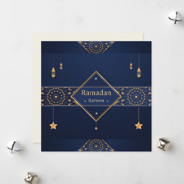 Tarjeta de vacaciones azul musulmana Ramadan Karee (Anverso/Reverso In Situ)