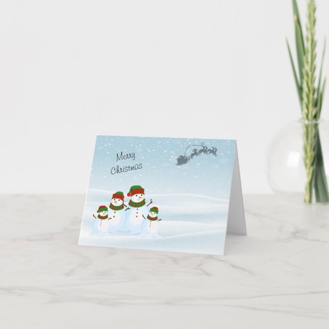 Tarjeta de vacaciones azul Snowman (Anverso)
